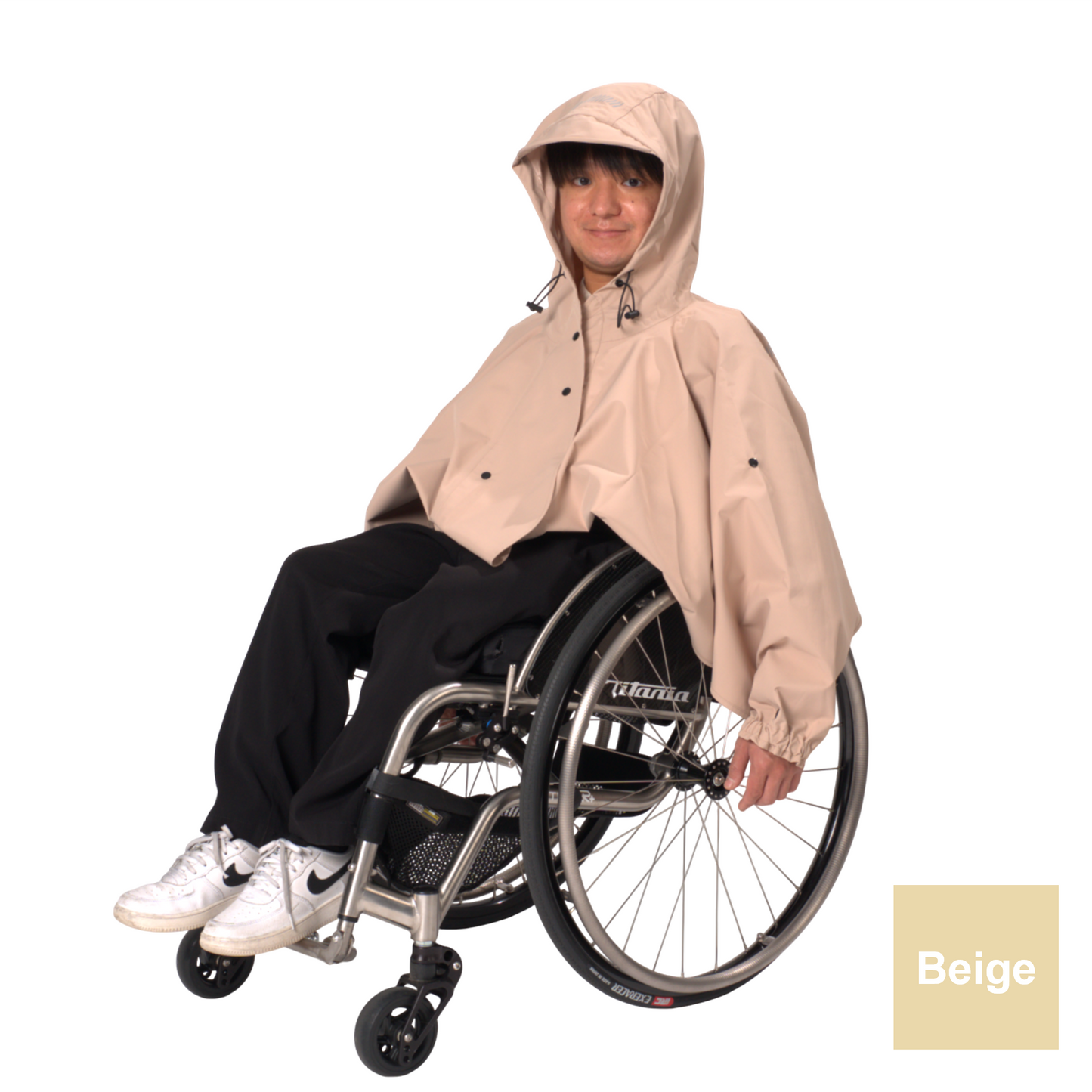 車椅子利用者向けレインウェア(晴雨兼用)
