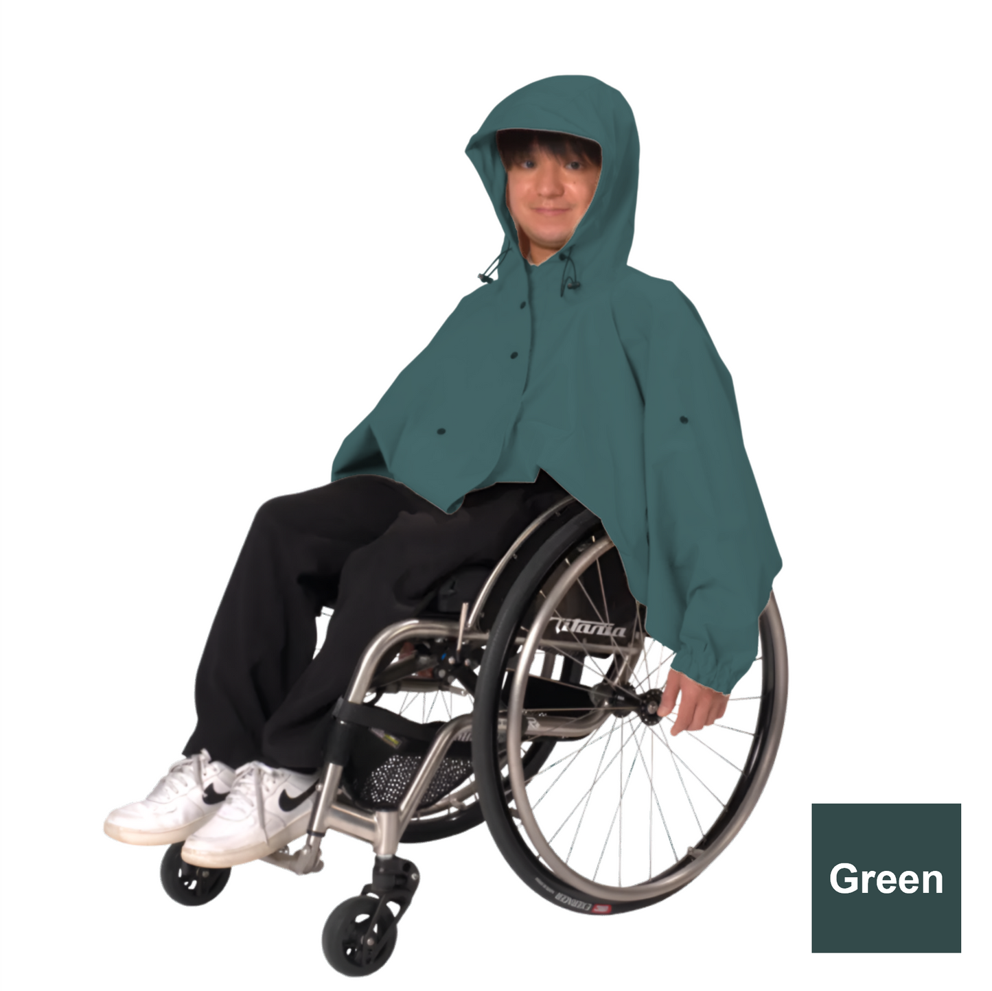 車椅子利用者向けレインウェア(晴雨兼用)